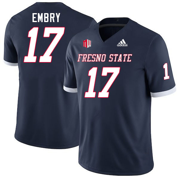 Men #17 Jakari Embry Fresno State Bulldogs College Football Jerseys Stitched-Navy